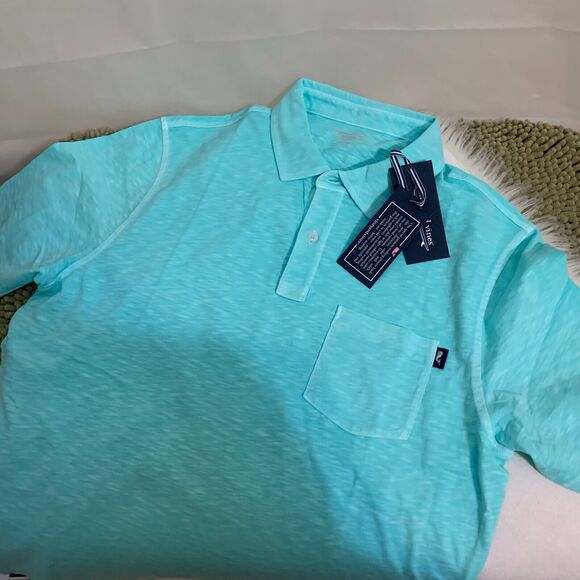 VINEYARD VINES Men's ISLAND Dyed Slub COTTON Pocket Polo CAICOS LARGE Aqua Blue - Picture 7 of 15